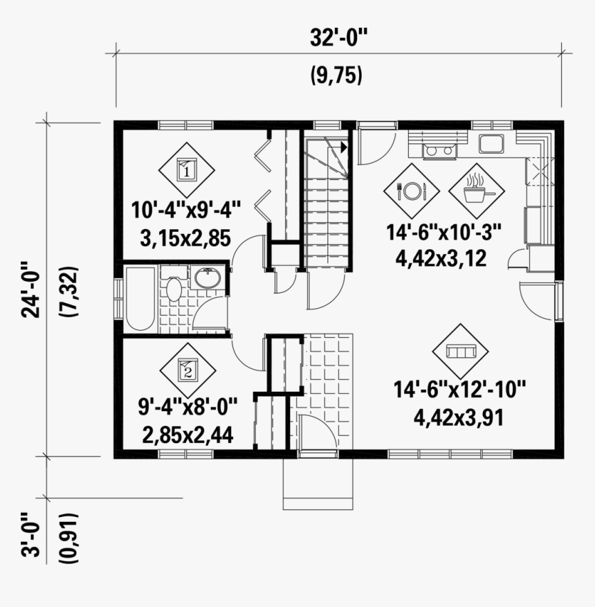 Classical Style Beds Baths - 768 Sq Ft Floor Plans, HD Png Download, Free Download