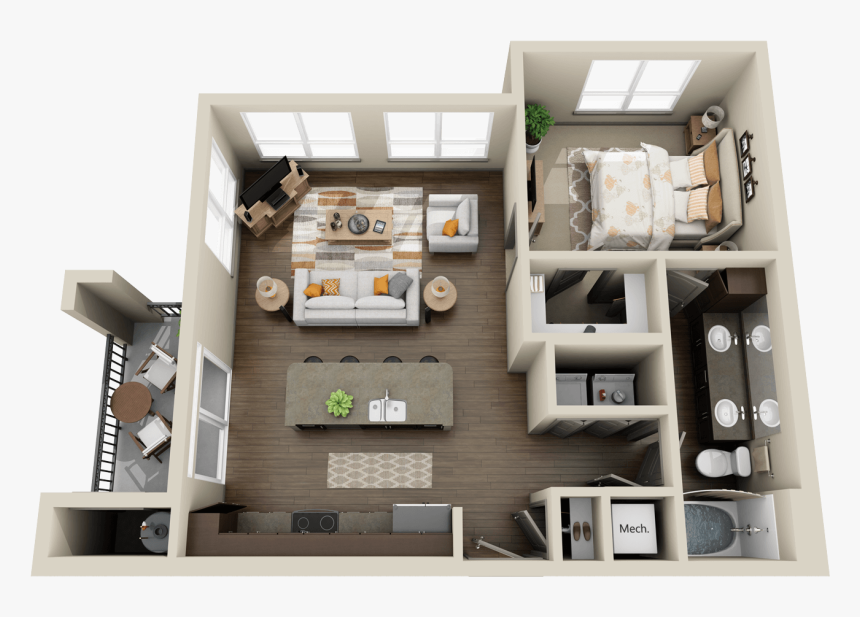 Large Living Room In The 3d Floor Plan Of The Apartment - Apartment 3d Floor Plans, HD Png Download, Free Download