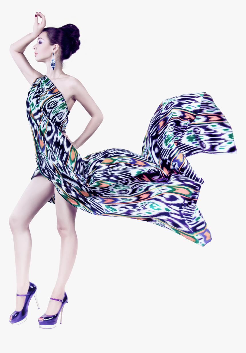 Young Woman In Fashion Flying Fabric Dress Png Image - Transparent Background Fashion Png, Png Download, Free Download