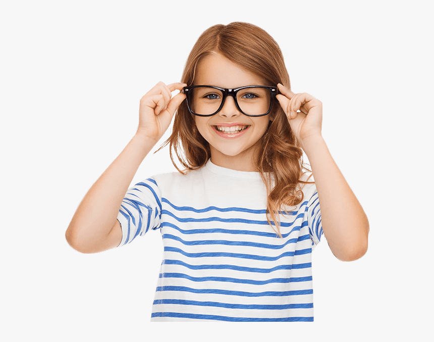 Smiling Young Girl Putting On Glasses - Cận Thị, HD Png Download, Free Download