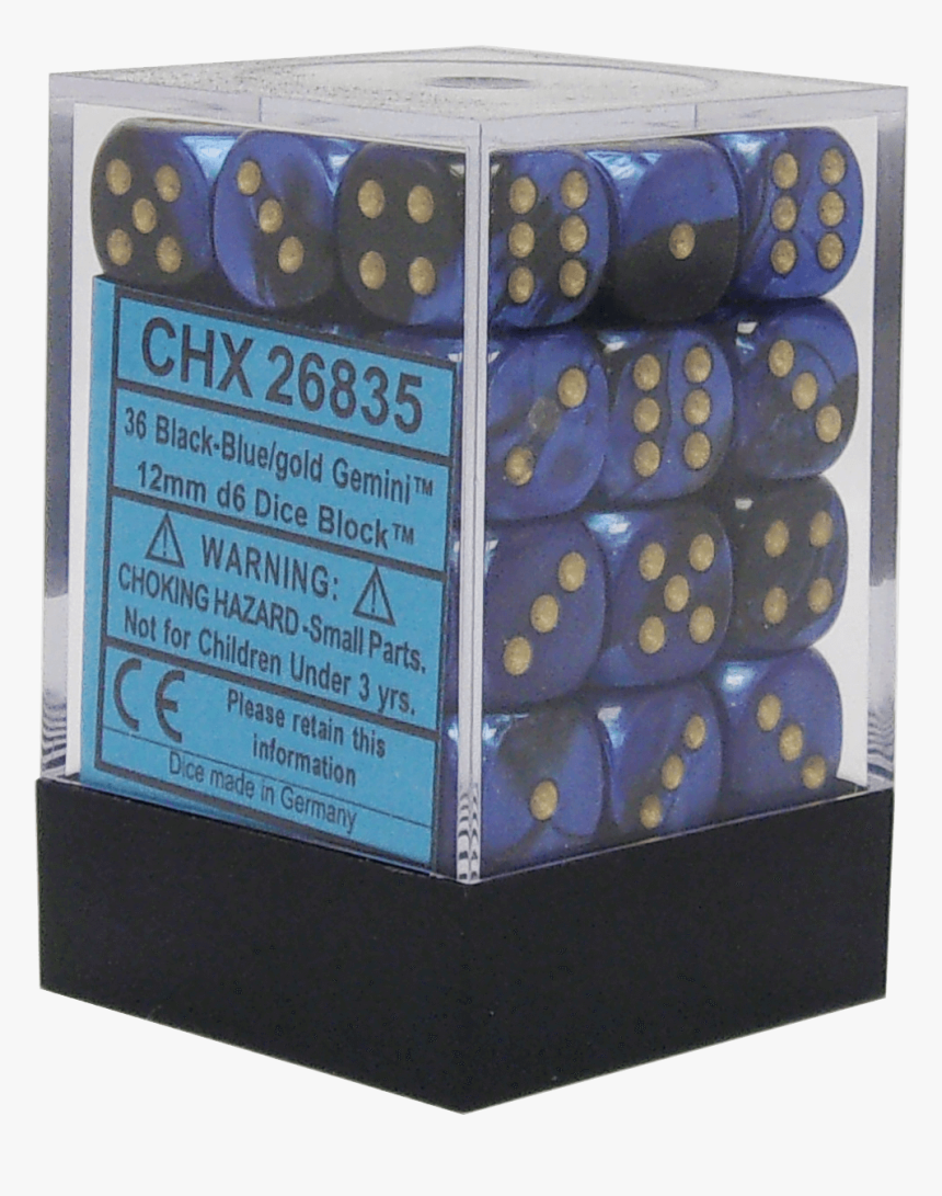 Gemini Black-blue With Gold 12mm D6 - Collectible Card Game, HD Png Download, Free Download