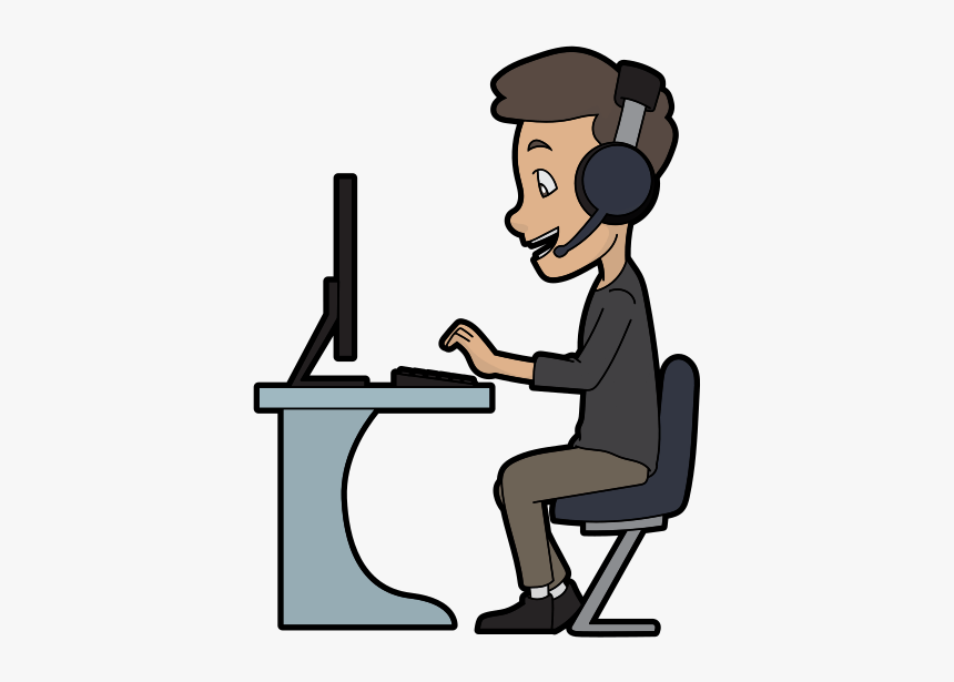 Computer User Talking And Typing, Relaxed - Guy On Computer Clipart, HD Png Download, Free Download