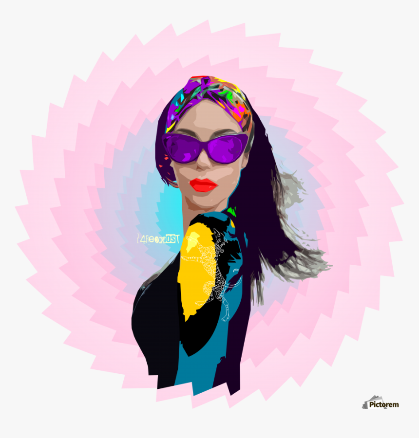 Tattoo Girl With Glasses On Cyan-magenta Star Print - Illustration, HD Png Download, Free Download
