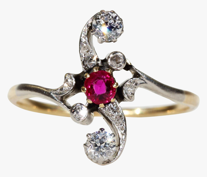 Edwardian French Ruby Diamond Ring Bypass - Engagement Ring, HD Png Download, Free Download