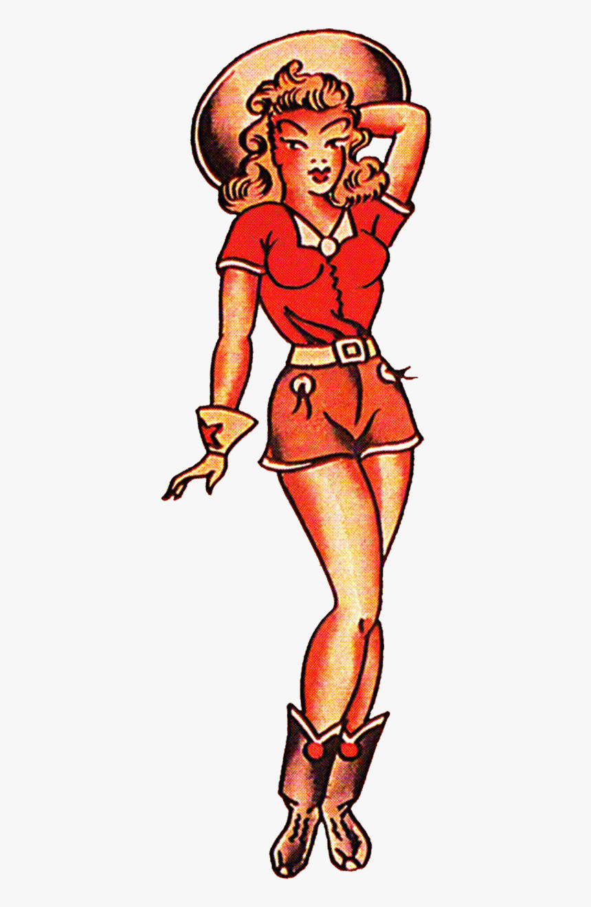 Sailor Jerry Vintage Tattoo Designs, Red Cow Girl, - Sailor Jerry Pin Up Girl Flash, HD Png Download, Free Download