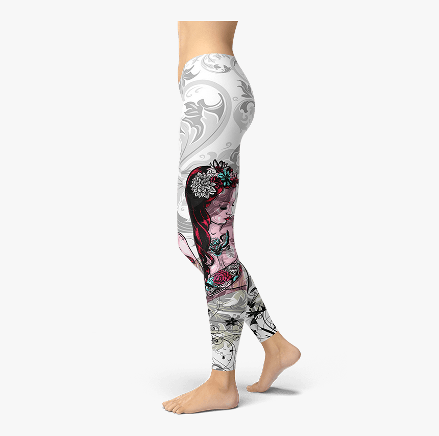 Black White Tattoo Girl Leggings Yoga Pants Sports - Leggings, HD Png Download, Free Download