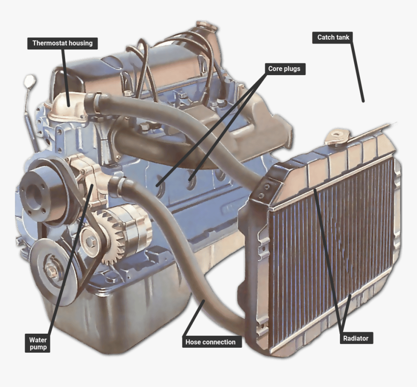 Areas Of The Cooling System To Check For Leaks - Radiator Connection To Engine, HD Png Download, Free Download