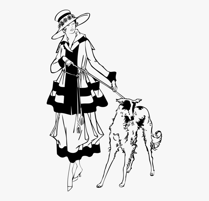 Art,monochrome Photography,gentleman - 1920s Woman Walking Dog, HD Png Download, Free Download