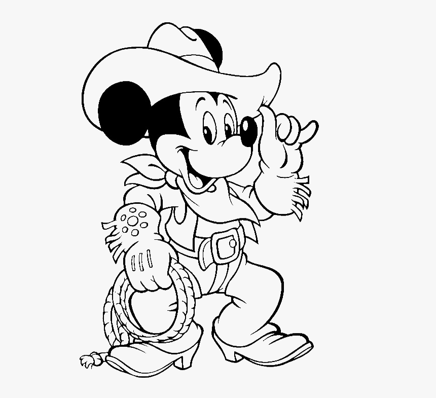Mickey Mouse Cowboy Coloring Page 2 By Laura - Free Printable Western Cowboy Coloring Page, HD Png Download, Free Download