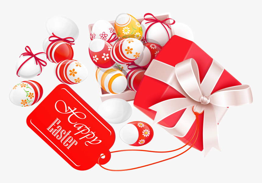 Happy Easter Red Box With Eggs Png Clipart Picture - Easter Egg Gift Png, Transparent Png, Free Download