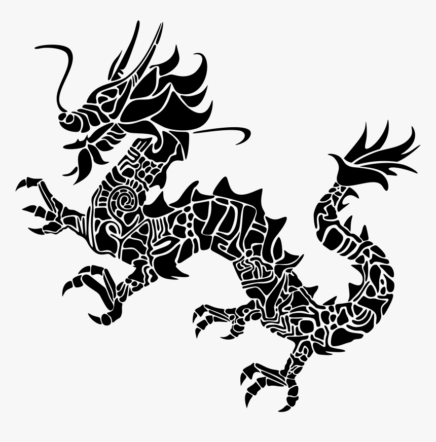 Tribal Asian Silhouette Big - Silhouette Chinese Dragon, HD Png Download, Free Download