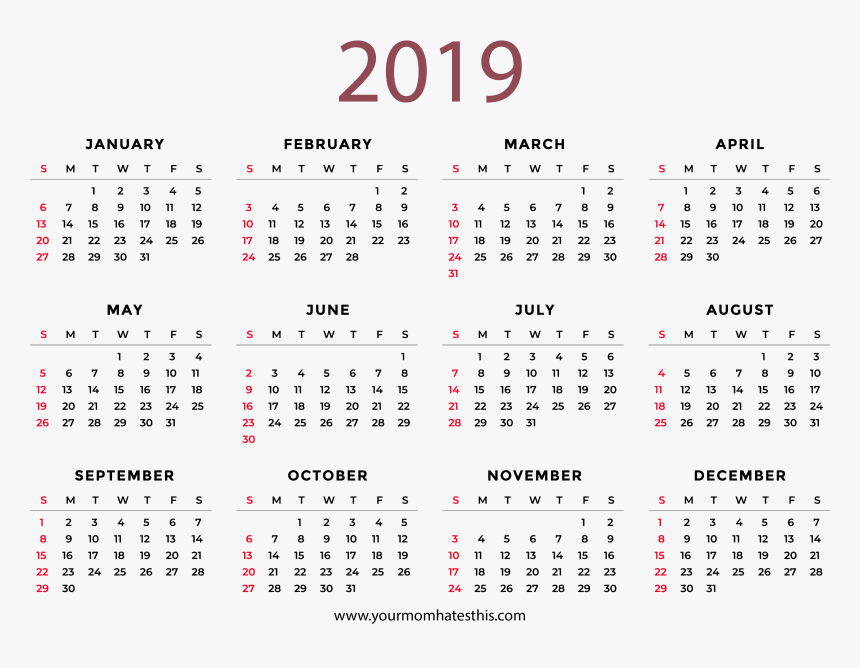 Whole Year Calendar 2019, HD Png Download, Free Download