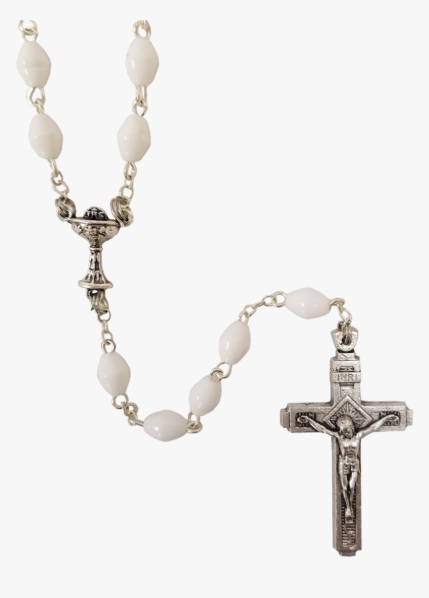 First Communion Simulated White Plastic Oval Rosary - Rosary First Communion Png, Transparent Png, Free Download