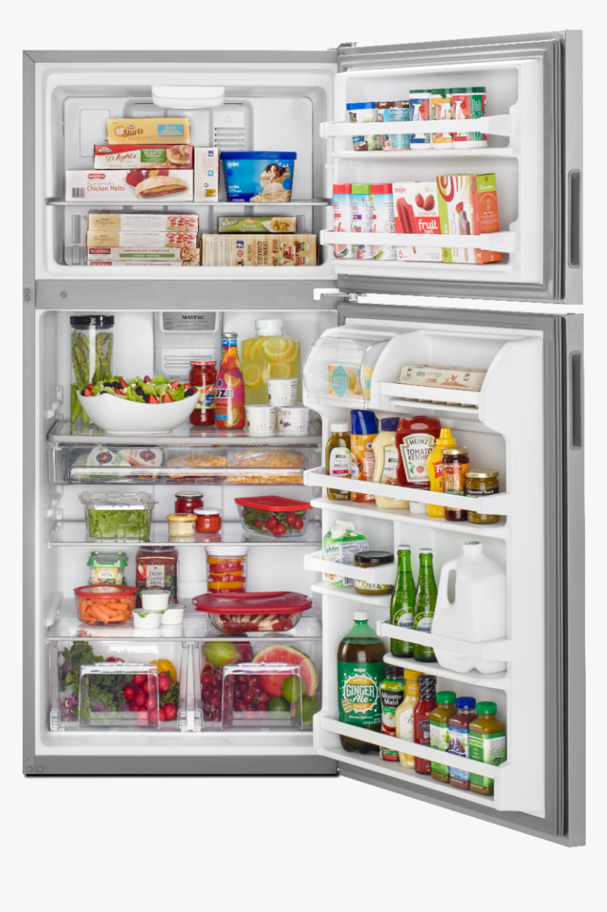 Top-freezer Refrigerator Stocked With Food - Organizing A Top Freezer Refrigerator, HD Png Download, Free Download