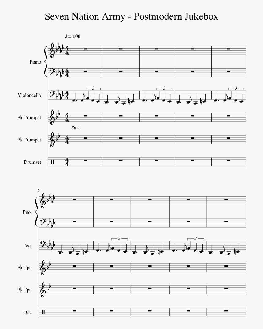 Seven Nation Army Postmodern Jukebox Sheet Music, HD Png Download, Free Download