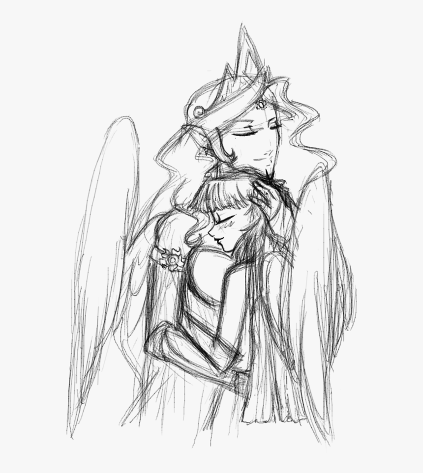 Bri-sta, Blushing, Elf Ears, Eyes Closed, Hug, Human, - Sketch, HD Png Download, Free Download