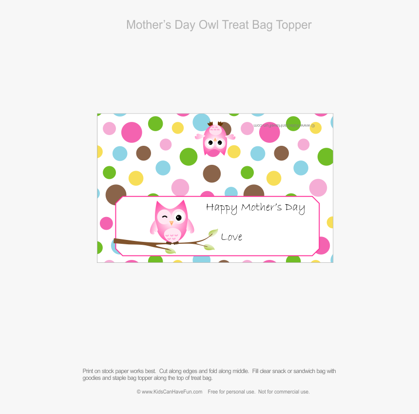 Mother"s Day Owl Treat Bag Topper - Cartoon, HD Png Download, Free Download