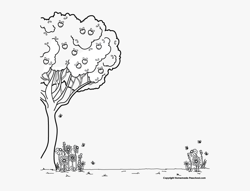 Flower Under The Tree Clipart Black And White, HD Png Download, Free Download