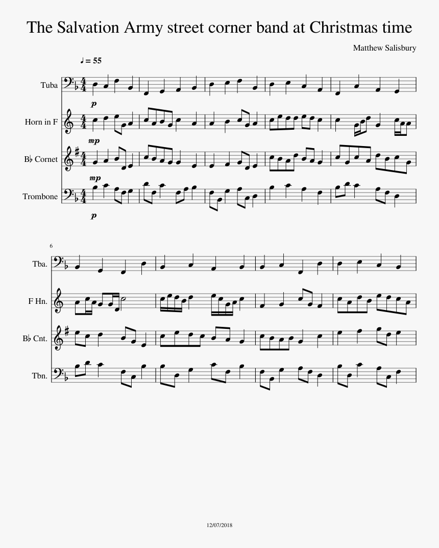 The Salvation Army Band Sheet Music For Tuba, French - Music Download For Salvation Army Brass Band, HD Png Download, Free Download