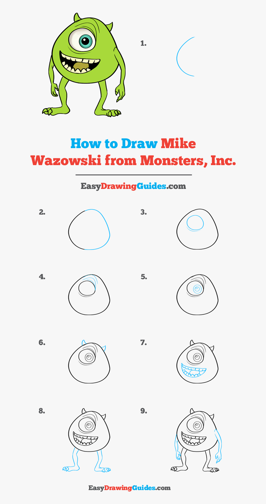 How To Draw Mike Wazowski From Monsters, Inc - Step By Step Mike Wazowski Drawings, HD Png Download, Free Download