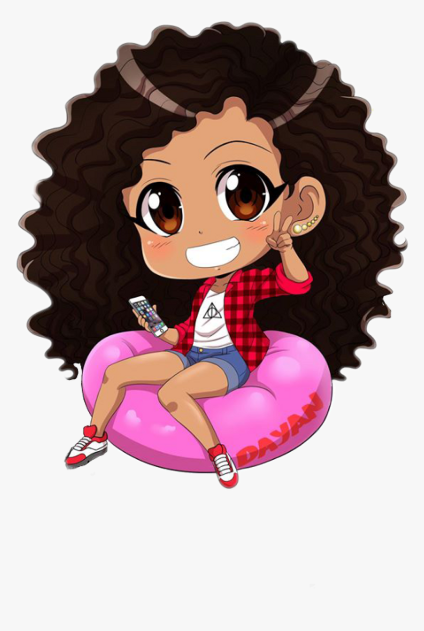 #chibi #curlyhair #curlyhairdontcare #curly #anime - Curly Hair Black Anime Girl, HD Png Download, Free Download