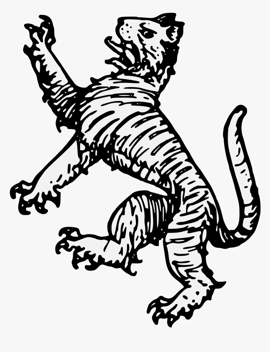 Rampant Tiger Black And White, HD Png Download, Free Download