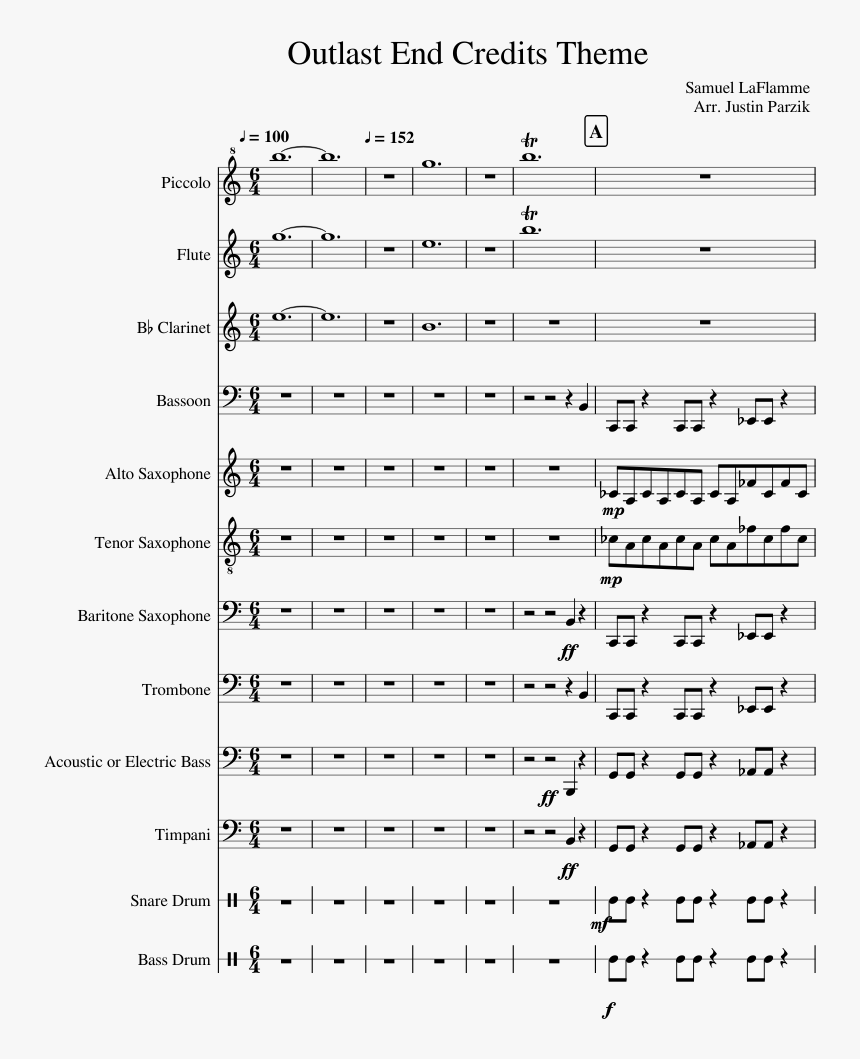 Outlast End Credits Theme Sheet Music Composed By Samuel - Slide Super Mario 64 Tenor Music Sheet, HD Png Download, Free Download