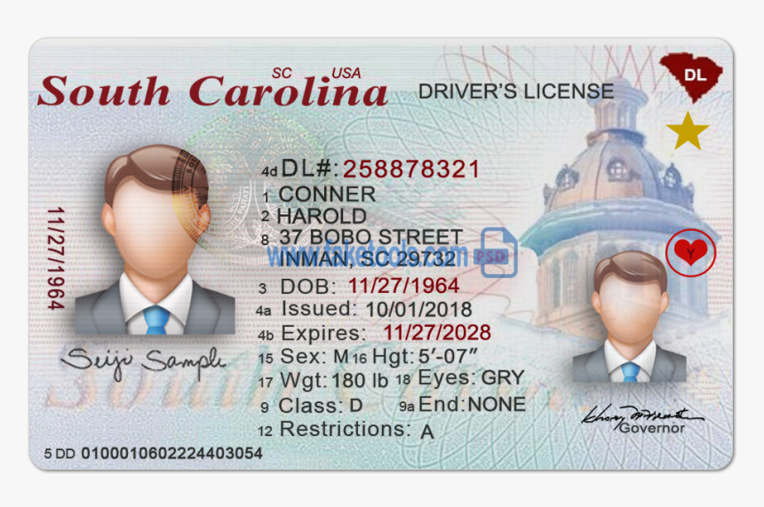 South Carolina Driver License Psd Template Hd Png Download Kindpng