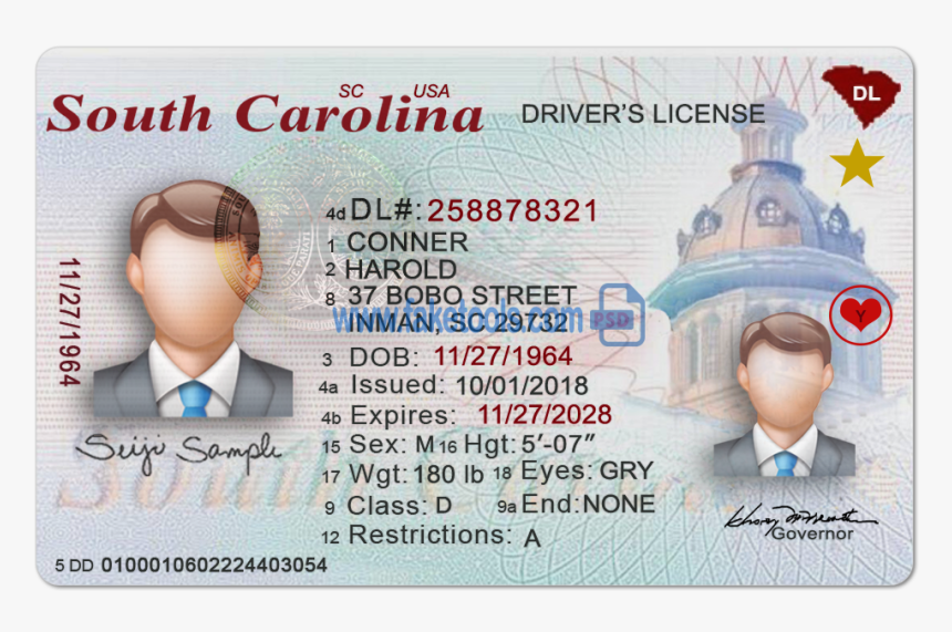 South Carolina Driver License Psd Template, HD Png Download - kindpng.