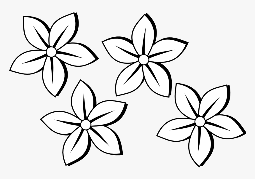 Drawing Of Flower - 4 Flowers Clipart Black And White, HD Png Download, Free Download