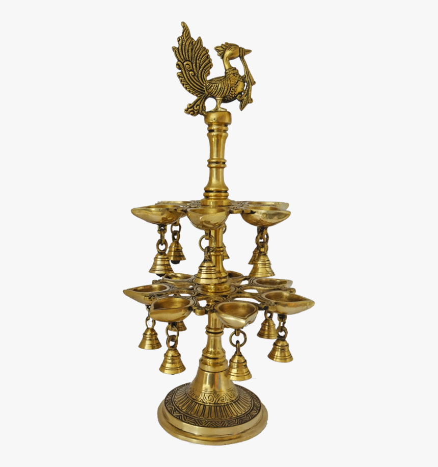 Attractive Brass Diya With Bells And Peacock Showpiece, - Brass, HD Png Download, Free Download