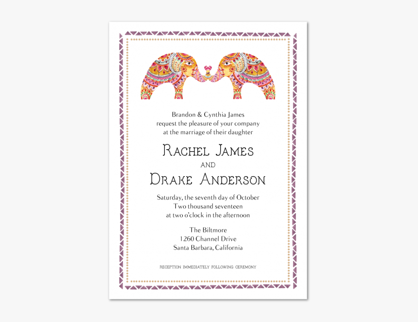 Rachel Wedding - Indian Wedding Invite Elephant, HD Png Download, Free Download