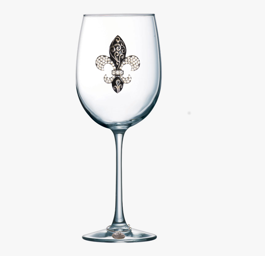 Silver Swirl Fleur De Lis Jeweled Stemmed Wine Glass - Stemware, HD Png Download, Free Download