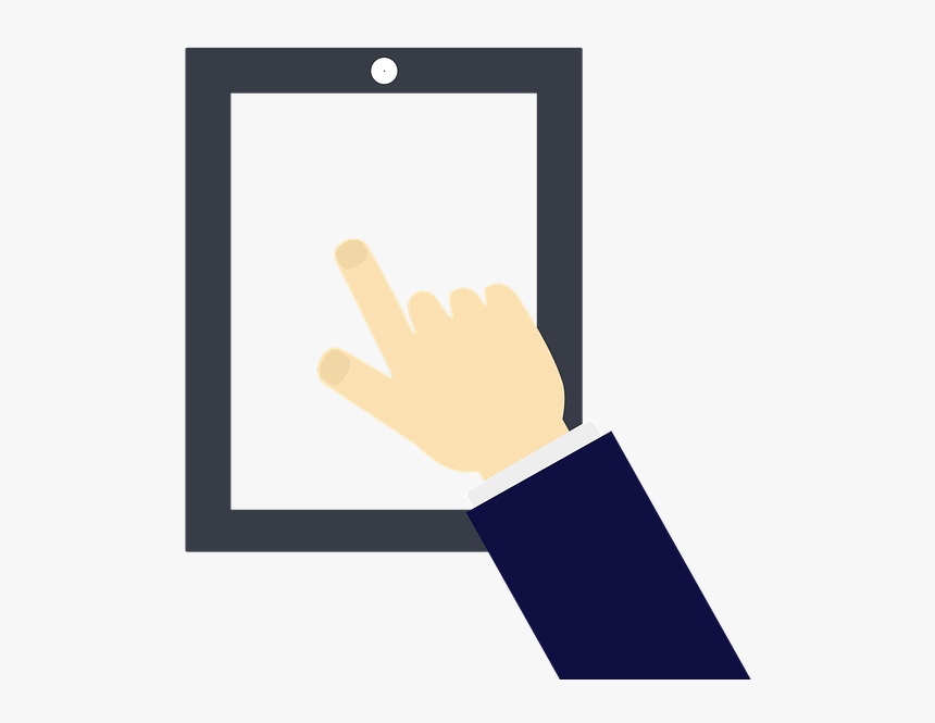 Tablet, Hand, Man, Cartoon, Touch, Communication - Sign, HD Png Download, Free Download