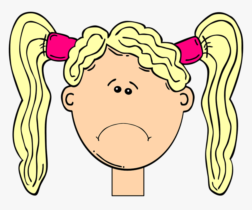 Student, Kid, Girl, Child, Hair, Blonde, Sad, Pigtails - Face Girl Clipart Black And White, HD Png Download, Free Download