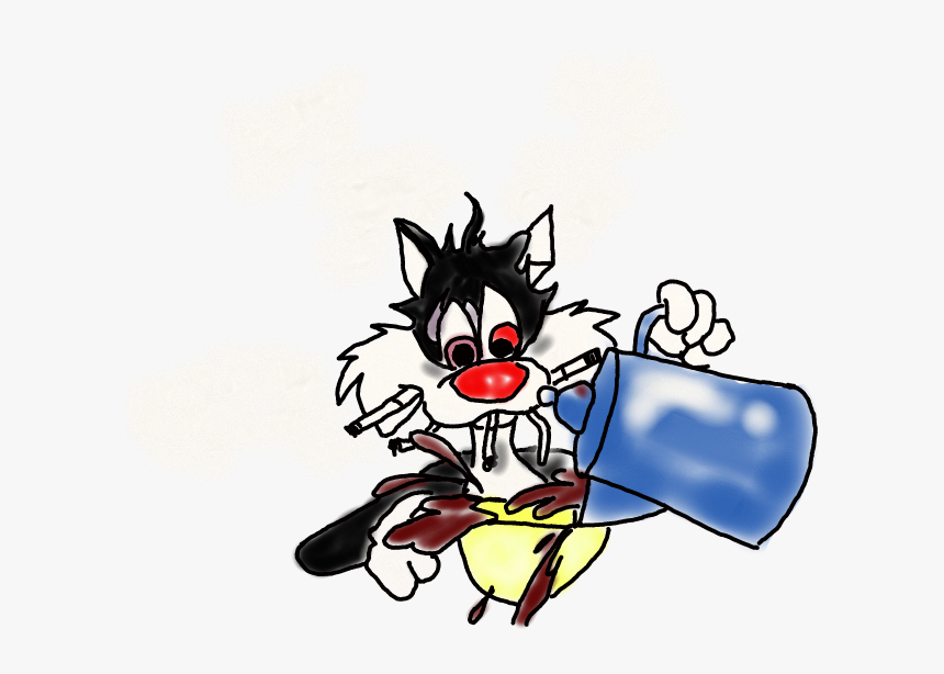 #sylvester #coffee #cigarrete #chainsmokimg #caffiene - Sylvester The Cat Smoking And Drinking Coffee, HD Png Download, Free Download