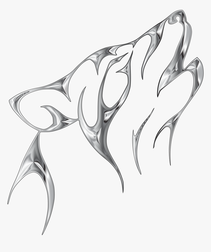 Chrome Tribal Wolf No - Howling Easy Wolf Drawings, HD Png Download, Free Download