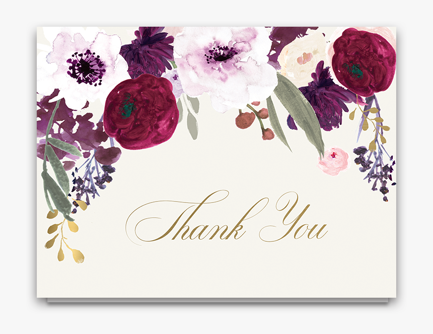 Floral Wedding Thank You Cards Burgundy Purple Gold - Watercolor Wedding Flowers Png, Transparent Png, Free Download