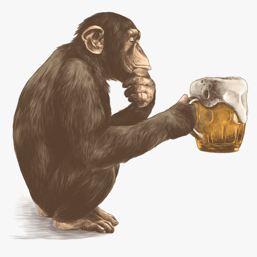 Illustrated Monkey Holding A Mug Of Beer - Common Chimpanzee, HD Png Download, Free Download