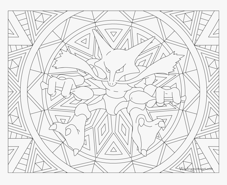 065 Alakazam Pokemon Coloring Page - Pokemon Mandala Coloring Pages, HD Png Download, Free Download