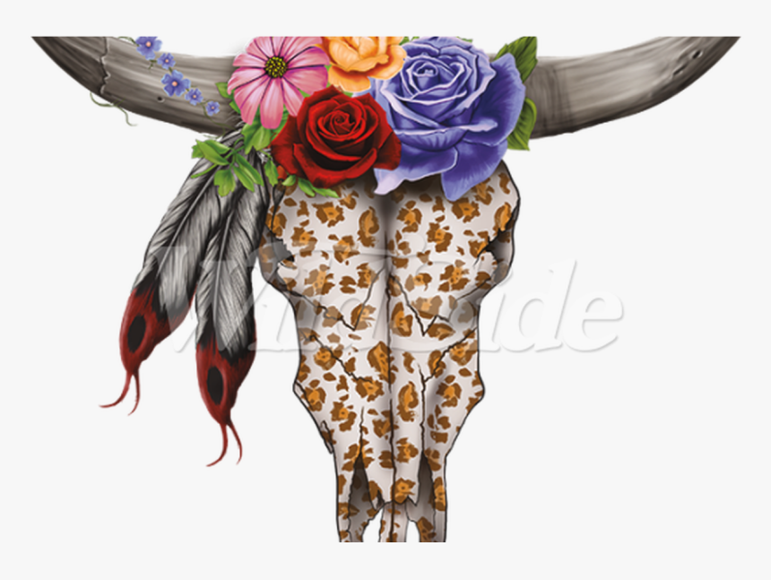 Cow Skull Flowers Wildside - Cow Skull With Roses, HD Png Download, Free Download