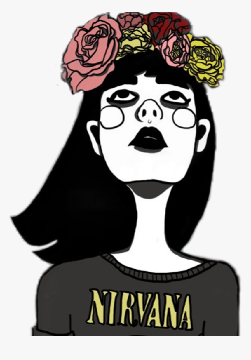 #art #drawing #nirvana #tumblr #girl #flowercrown - Imagenes Tumblr De Nirvana, HD Png Download, Free Download