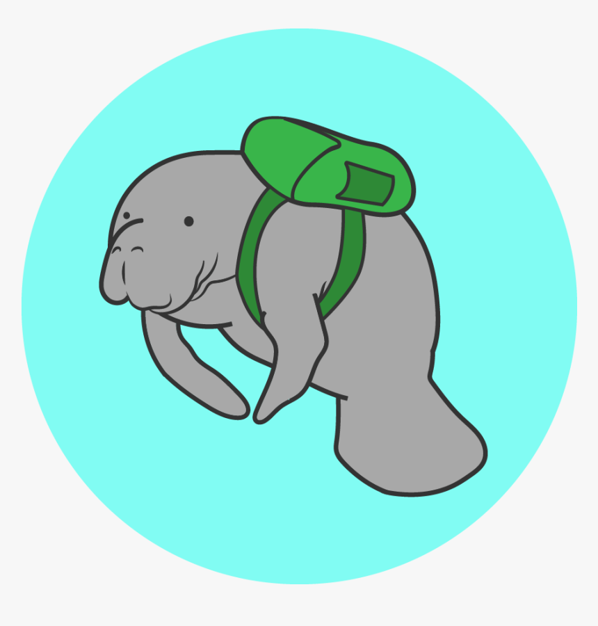 An Illustrated Manatee Wears A Backpack, HD Png Download, Free Download