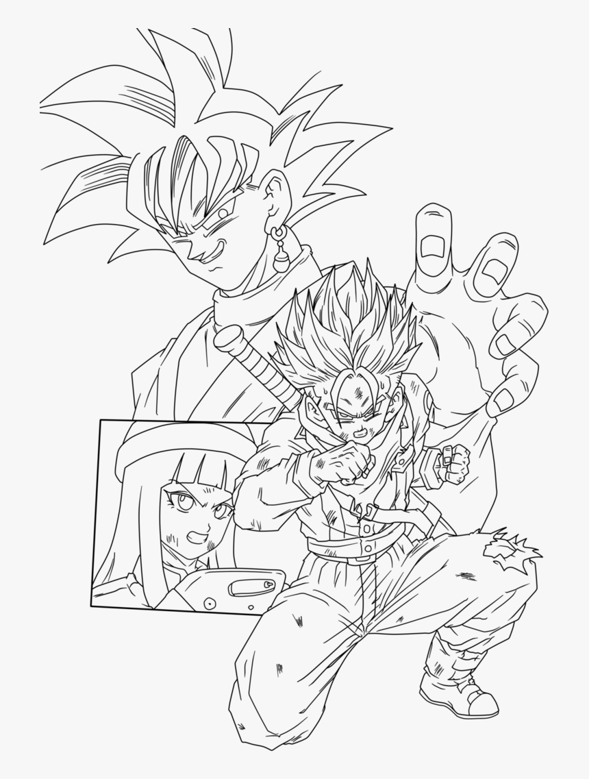 Future Trunks Vs Goku Black By Genesislinearts On , - Line Art Black Goku, HD Png Download, Free Download