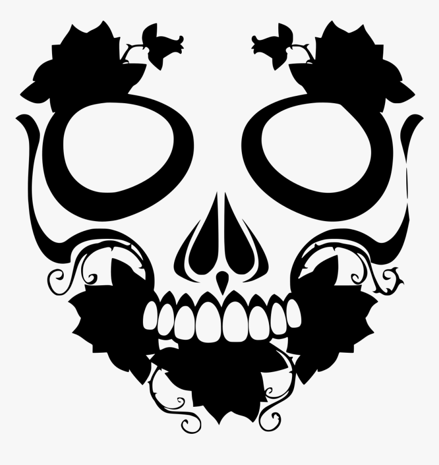 Sugar Skull With Roses Clipart, HD Png Download, Free Download