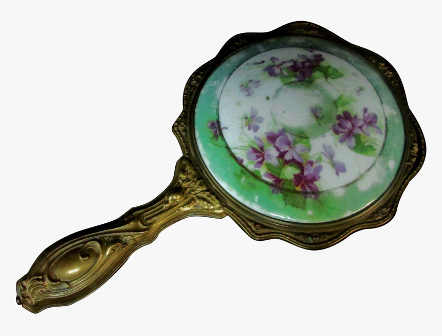 Antique Hand Held Porcelain Mirror Gold-tone Over Copper - Antique, HD Png Download, Free Download