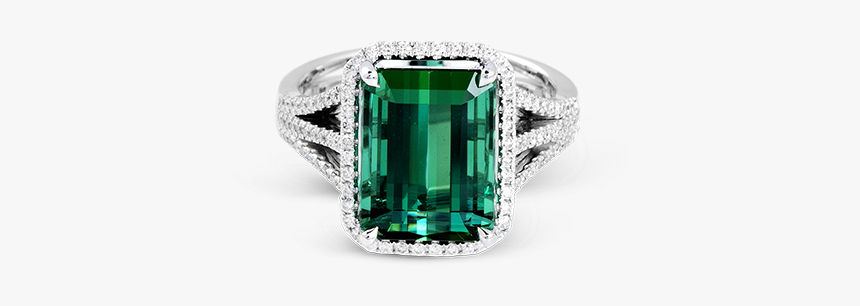 18k White Gold Colored Stone Ring - Green Colour Stone Ring, HD Png Download, Free Download