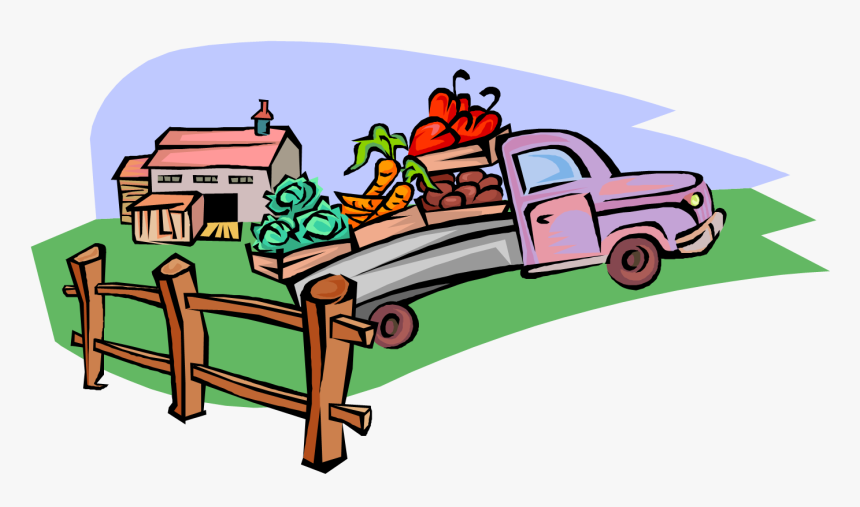 Vector Illustration Of Local Produce Fruit And Vegetable - Truck With Fruits Cartoon, HD Png Download, Free Download