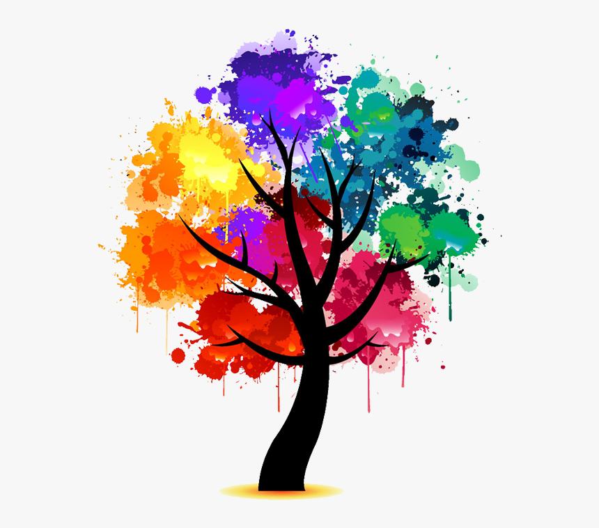 Rainbow Watercolor Tree , Png Download - Dessin Arbre Peinture, Transparent Png, Free Download