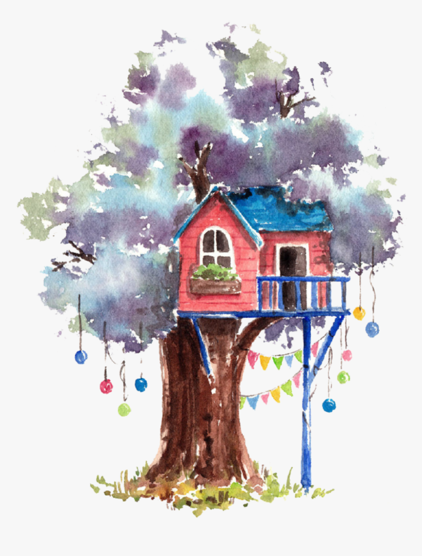 #ftestickers #watercolor #tree #treehouse - Watercolor House Png, Transparent Png, Free Download